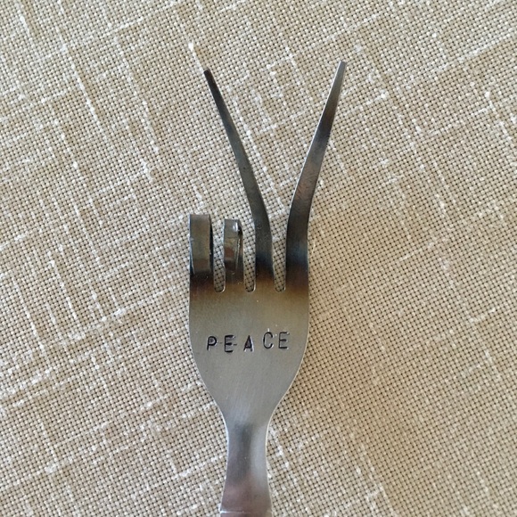 PEACE Fork Plant Decor Handcrafted Hand Stamped Artisan - Picture 2 of 3